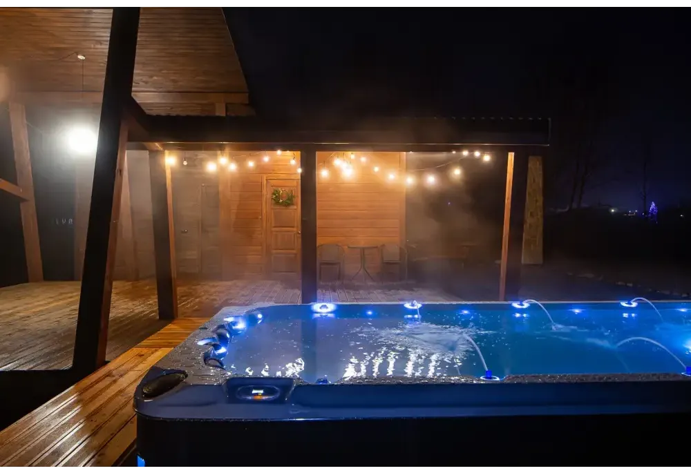 PassionSpa Activity 2 Deep-swimspa – blå belysning, massagedyser, grå struktureret overflade