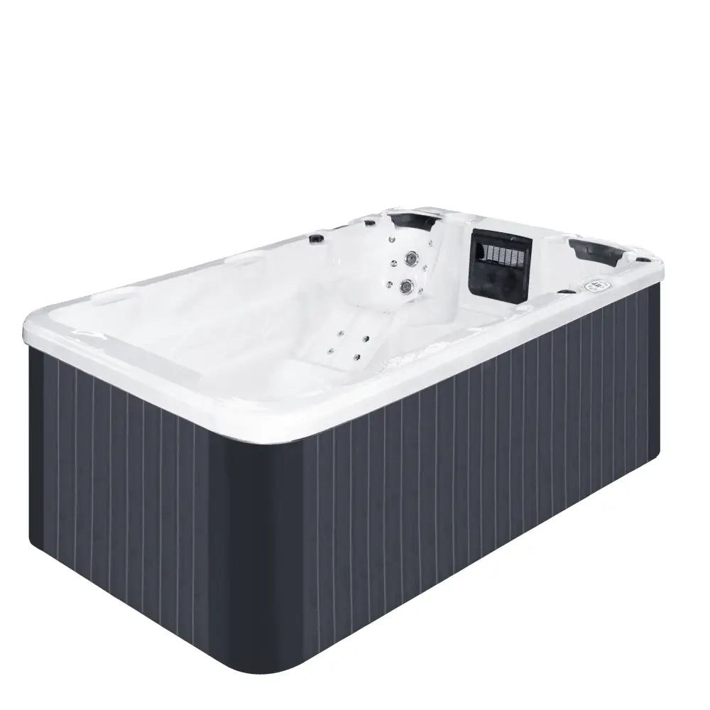 PassionSpa Aquatic 1 Eco-swimspa – moderne design, hvid inderside, mørkegrå stribet yderside