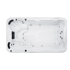 PassionSpa Aquatic 1 Eco-swimspa – hvid overflade, rektangulær form, sorte detaljer, sølvfarvede massagedyser
