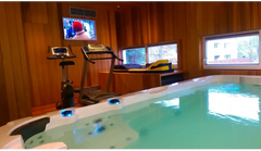 PassionSpa Aquatic 1-swimspa – hvid overflade, hvid inderside, blå massagejets, oplyste massagedyser