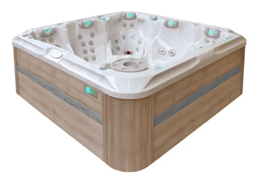 PassionSpa Devotion-spabad – Signature Collection, hvid træbeklædning, LED-belysning