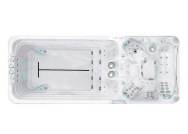 PassionSpa Dynamic Deep-swimspa – hvid overflade, hvid inderside, indbyggede siddepladser, massagedyser, blå belysning