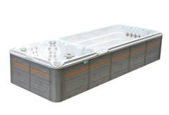 PassionSpa Dynamic Deep-swimspa – moderne design, grå og træfarvede nuancer, hvid inderside