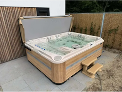 PassionSpa Ecstatic Mighty Wave-spabad – beige træbeklædning, gråt låg