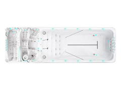 PassionSpa Energy Deep-swimspa – hvid overflade, rektangulær form, lyseblå LED-belysning, indbyggede massagedyser