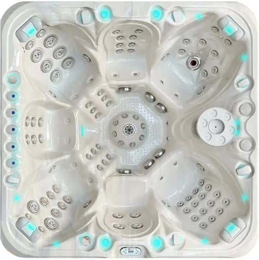PassionSpa Excite Mighty Wave-spabad – hvid overflade, blå LED-belysning, massagedyser