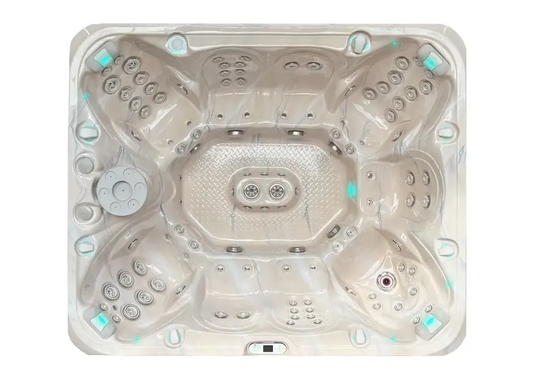PassionSpa Harmony-spabad – beige marmormønster, turkise detaljer