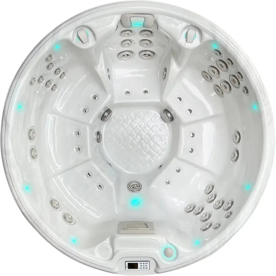 PassionSpa Recharge-spabad – hvid inderside, blå LED-belysning, massagedyser
