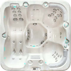 PassionSpa Refresh-spabad – Pure Collection, hvid overflade, siddepladser, sølvfarvede massagedyser, kontrolpanel
