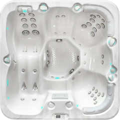 PassionSpa Refresh-spabad – Pure Collection, hvid overflade, hvid inderside, siddepladser, massagedyser, blå LED-belysning
