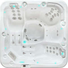 PassionSpa Relax-spabad – Pure Collection, hvid overflade, hvide siddepladser, massagedyser, blå LED-belysning