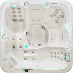 PassionSpa Relax-spabad – Pure Collection, cremefarvet overflade, sølvfarvede massagedyser, blå LED-belysning