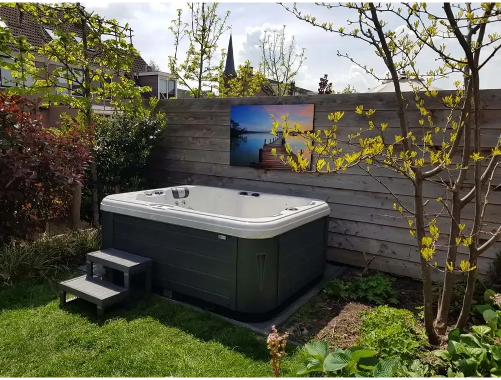 PassionSpa Renew-spabad – Pure Collection, hvid og mørkegrå, skammel