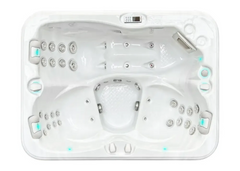 PassionSpa Renew-spabad – Pure Collection, hvid akryl, sølvfarvede massagedyser, blå LED-belysning