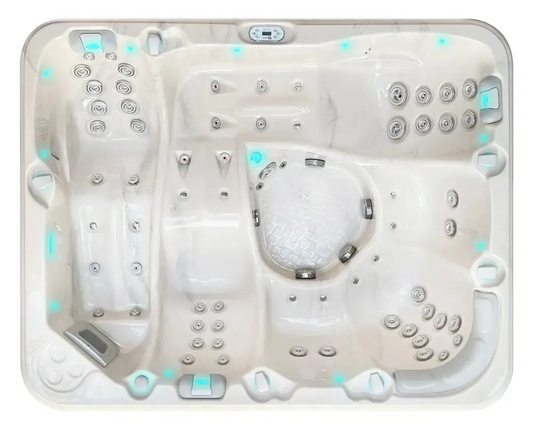PassionSpa Repose-spabad – Pure Collection, hvid akryl, sølvfarvede massagedyser, blå LED-belysning