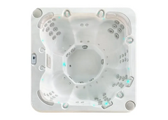 PassionSpa Resettle-spabad – Pure Collection, hvid akryl, siddepladser, massagedyser, blå LED-belysning
