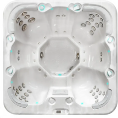 PassionSpa Rewind-spabad – Pure Collection, hvid inderside, siddepladser, massagedyser, blå LED-belysning