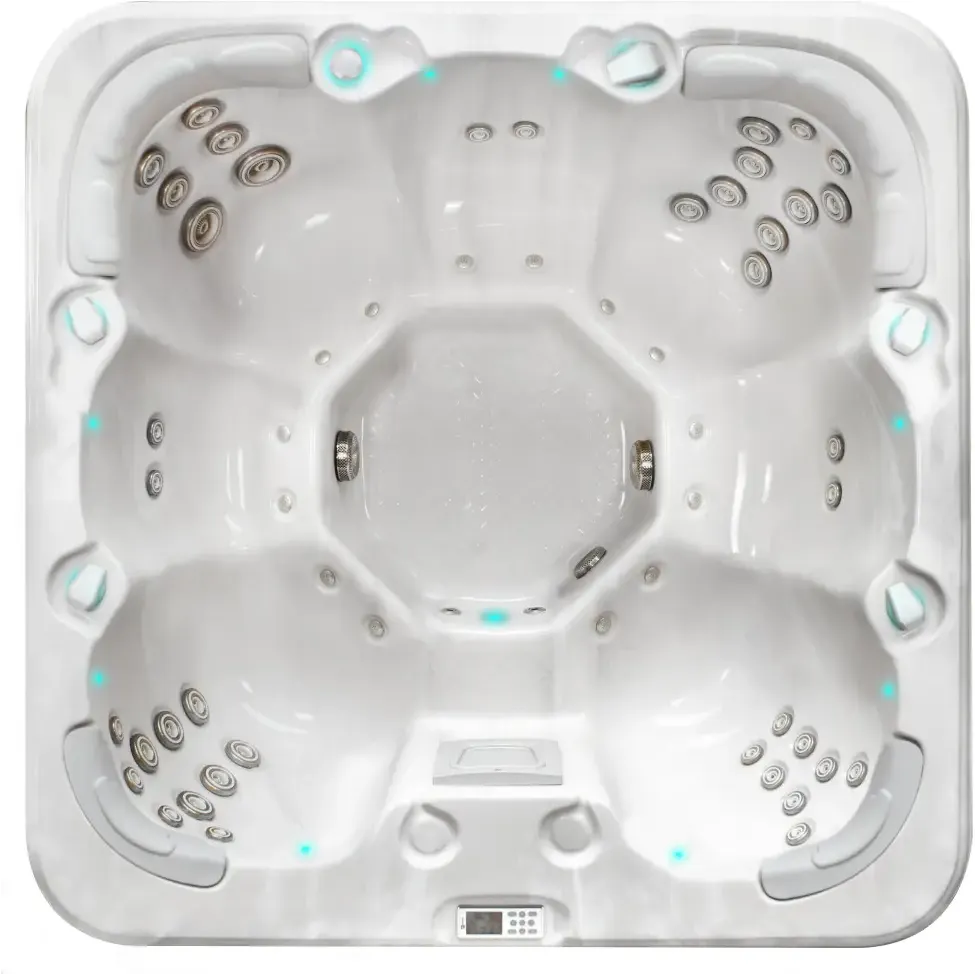 PassionSpa Rewind-spabad – Pure Collection, hvid inderside, siddepladser, massagedyser, blå LED-belysning
