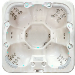 PassionSpa Rewind-spabad – Pure Collection, hvid overflade, siddepladser, massagedyser, kontrolpanel