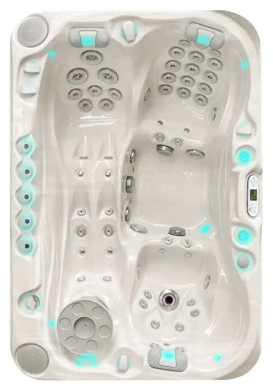 PassionSpa Sensation-spabad – hvid akryl, massagedyser, blå LED-belysning
