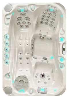 PassionSpa Sensation-spabad – hvid akryl, massagedyser, blå LED-belysning