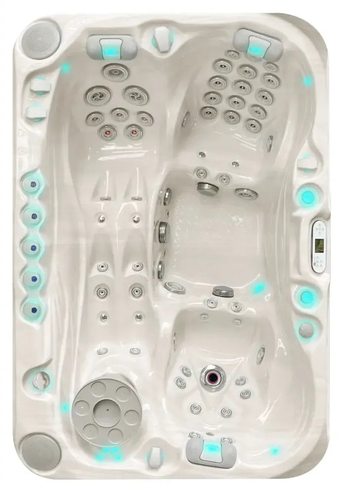 PassionSpa Sensation-spabad – hvid akryl, massagedyser, blå LED-belysning