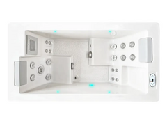 PassionSpa Serene 2-spabad – hvid overflade, rektangulær form, sølvfarvede massagedyser, blå LED-belysning