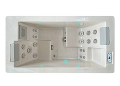 PassionSpa Serene 2-spabad – beige overflade, sølvfarvede massagedyser, blå LED-belysning