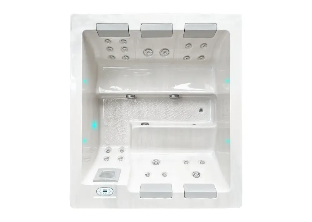 PassionSpa Serene 5-spabad – hvid overflade, rektangulær form, massagedyser, LED-belysning, kontrolpanel