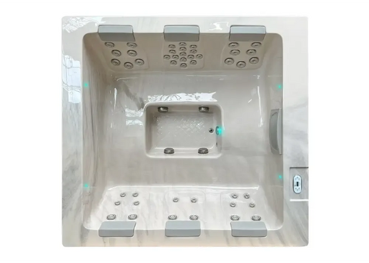 PassionSpa Serene 6-spabad – moderne design, hvid overflade, marmormønster, massagedyser