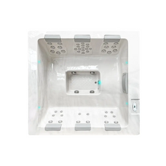 PassionSpa Serene 6-spabad – hvid overflade, rektangulær form, sølvfarvede massagedyser, kontrolpanel