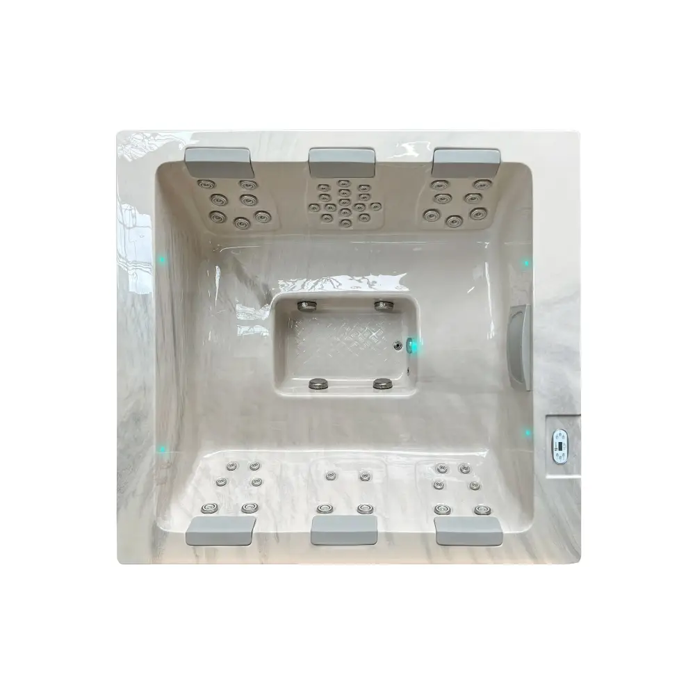 PassionSpa Serene 6-spabad – moderne design, hvid overflade, marmormønster, massagedyser, kontrolpanel