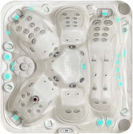 PassionSpa Solace-spabad – blå LED-belysning, sølvfarvede massagedyser