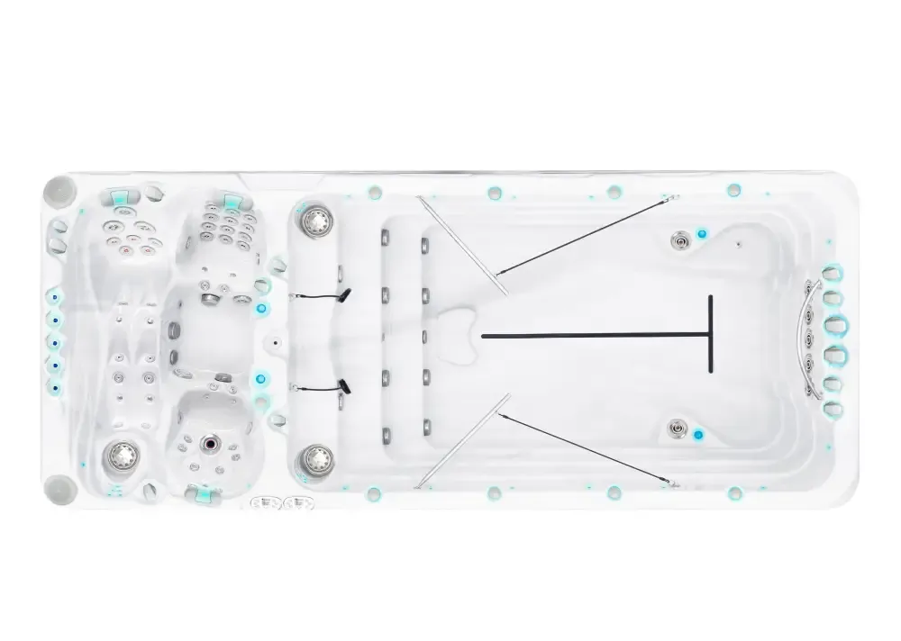 PassionSpa Spirit-swimspa – hvid overflade, hvid inderside, lyseblå belysning, massagedyser