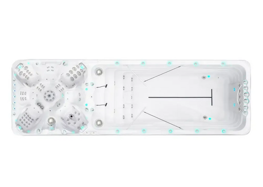 PassionSpa Vitality Deep-swimspa – hvid overflade, siddepladser, massagedyser, blå belysning