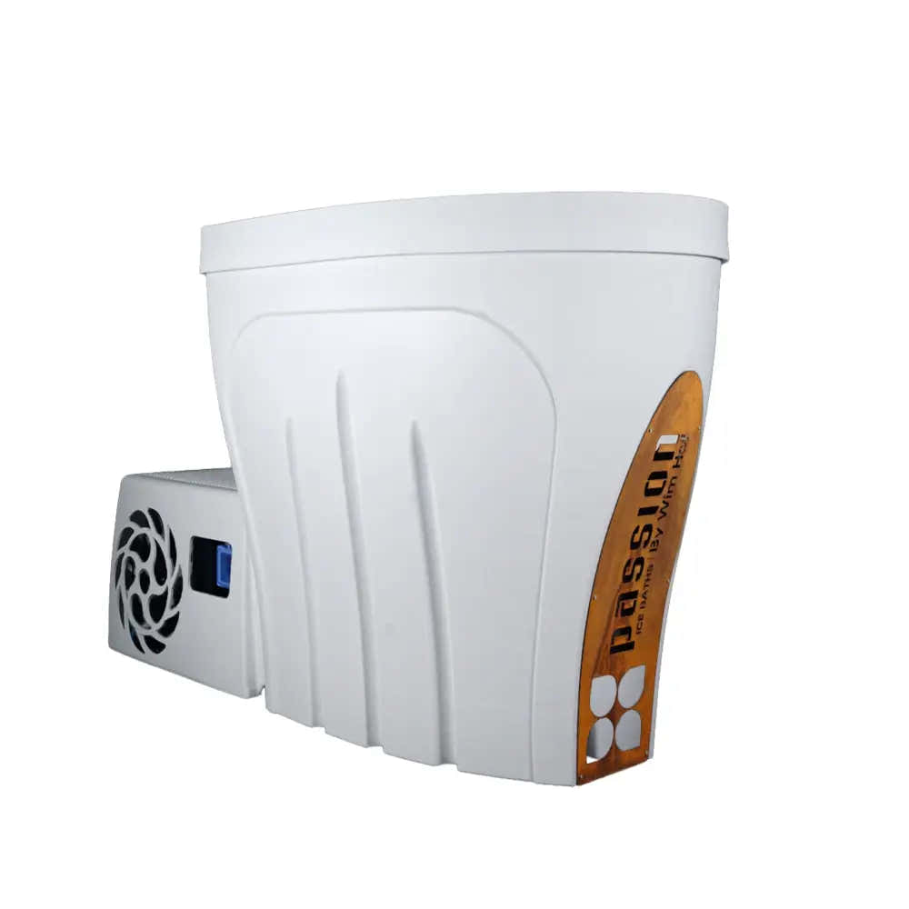 PassionSpa Wim Hof Ice Revive-isbad – Ice Bath Collection, hvid plast, stilfuldt design, ribbet overflade, orange panel