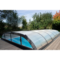 Pooltak Dallas 3x6 i klar kanalplast med svarta ramar och skjutdörr