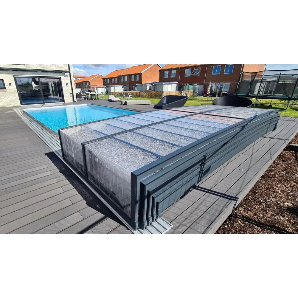 Modern pooltak Icon med sarg klarplast antracit, grå med specklade paneler