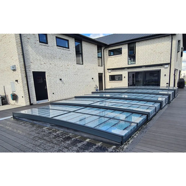 Pooltak ICON 4×10 med sarg klarplast antracit, modern glasdesign