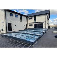 Pooltak Icon 4x8 uden ramme klarplast antracit med glas tak över trädäck