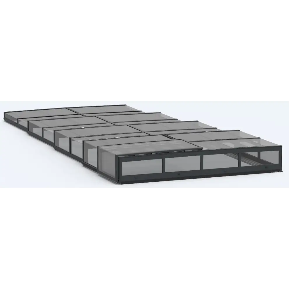 Modulära svarta ramade glastakspaneler i geometriskt mönster för Pooltak Icon Kit