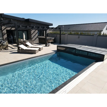 ICON KIT S3-pooltag – 4 x 9, rektangulær pool, klare paneler, sidedør, antracitfarvet enkeltskinne, køb en pool