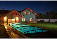 Pooltak Infinity med starka profiler och modern glasdesign i blått