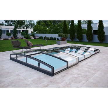 Pooltak Infinity 3×6 klarplast med moderna glastak och extra starka profiler