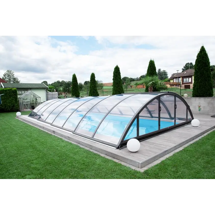 Modern pooltak Klasik 5x10 med klar kanalplast och svart ram