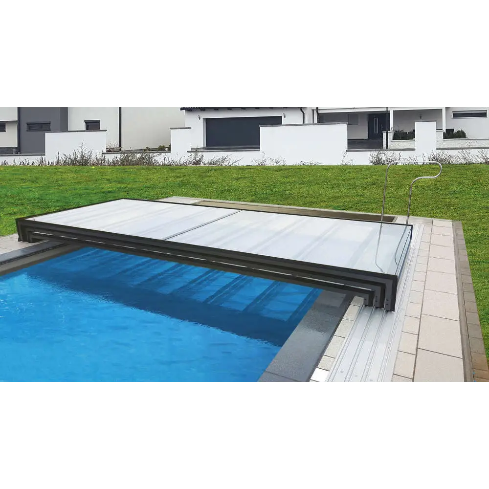 Modern pooltak Mästare Plus med svart ram och glastak, 6x12