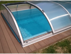 NIVO KIT 1075WC-pooltag – sølvfarvet overflade, hvælvet design, klare paneler, sidedør