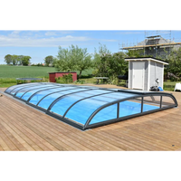 Blått glas pooltak Nivo Kit 650B med svart ram och transparenta paneler