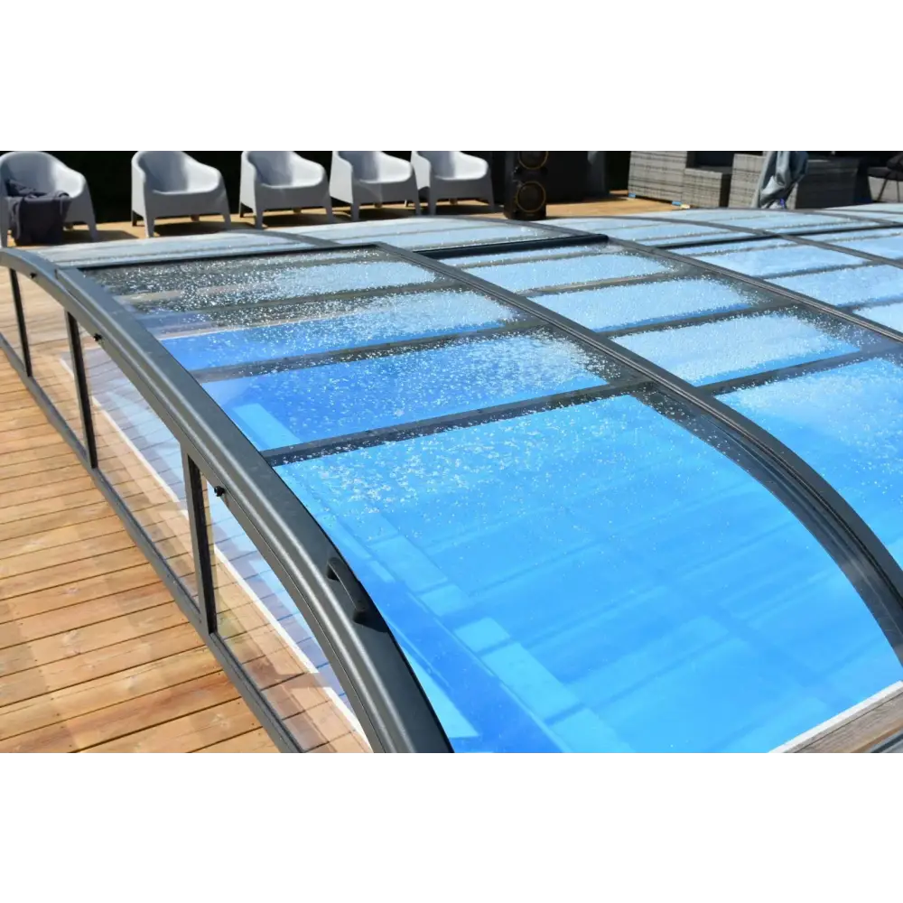 Modern Pooltak Nivo Kit 650B med transparenta blåtonade paneler