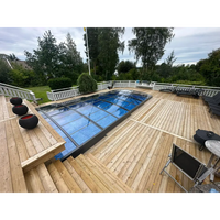 Blått glas pooltak Pooltak Sydney 3.5×4.2 med antracit ram på trädäck